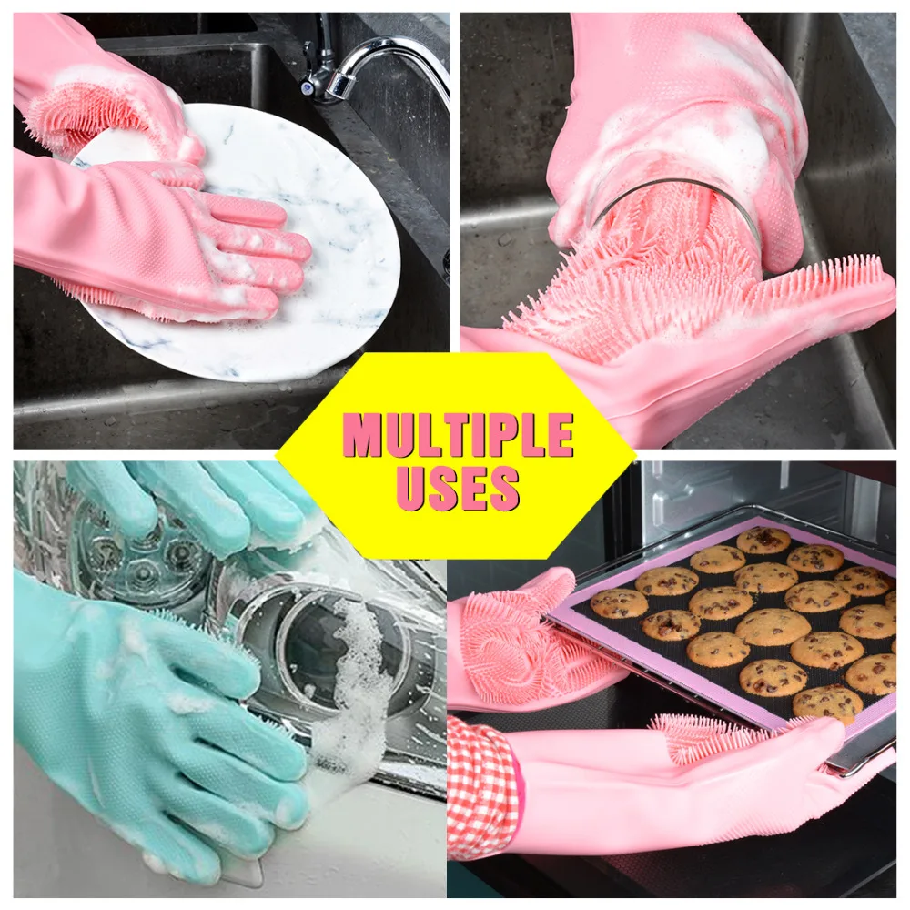 

2Pcs/Pair Silicone Cleaning Gloves Dish Washing Gloves Kitchen Dishes Cleaning Gloves With Brush Household Scrubbing Gloves Tool
