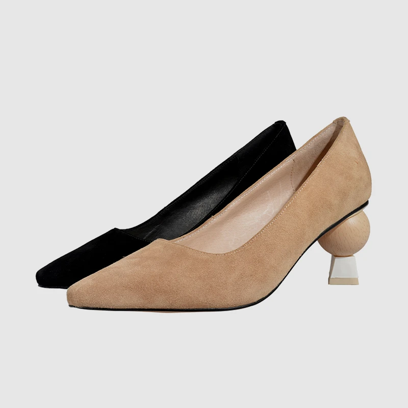 Cuero Khaki Nuevo Asimétrico 2019 Señora Bonjomarisa Bombas Zapatos Alto Oficina negro Genuino Tacón Calidad De 34 Todo Mujer 42 Primavera PUqwywcp5