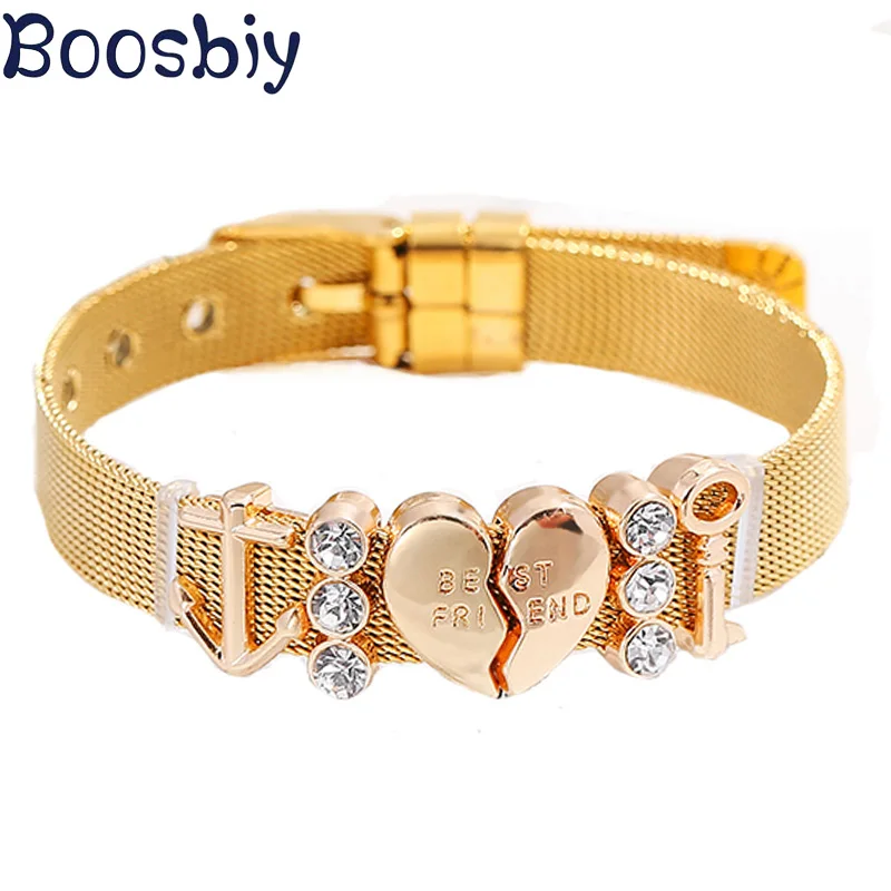 

Boosbiy Hot Sale Fashion Jewelry Gold Color Mesh Bracelet Set With Best Friend Charms Pandora Bracelet Bangle for Female Gift