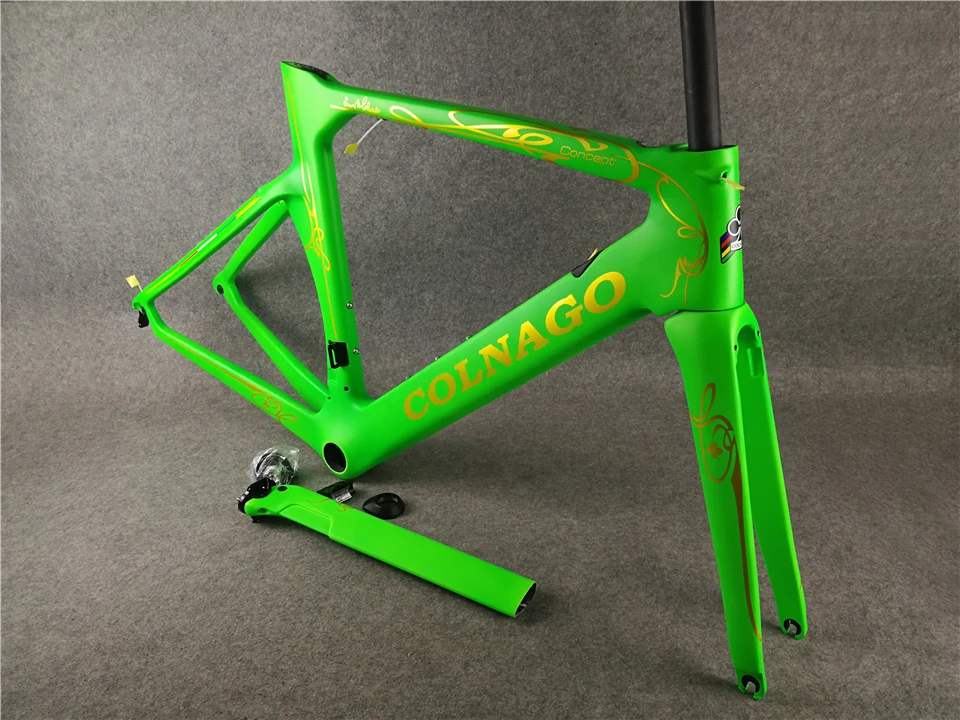 

Green Colnago Concept Top Carbon Frame bike carbon road frameset BB386 Colnago Handlebar Gold logo
