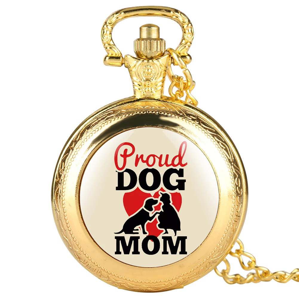 Ретро Собака Мама серии Карманные часы для женщин кварцевые часы для женщин классические Подвесные часы цепь для дам - Цвет: Gold