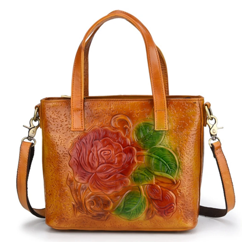 Сумка мессенджер из натуральной тисненой кожи с верхними ручками женская