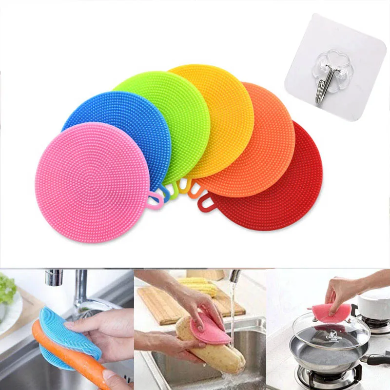 

Multifunction Silicone Dish Bowl Scouring Pad Magic Wash Brushes Cleaning Washing Tool Kitchen with Suker Hook