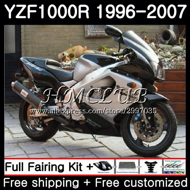 Thunderace для YAMAHA YZF1000R 96 97 98 99 00 01 21HC. 0 YZF 1000R YZF-1000R 1996 1997 1998 1999 2000 2001 обтекателя серебристо-черного цвета