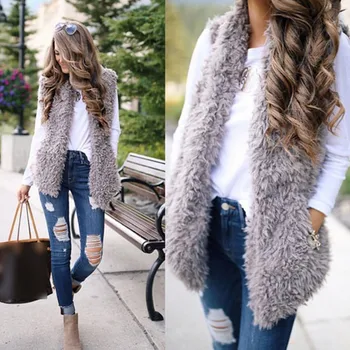 

2019 New Sleeveless Casual Loose Vest Faux Fur Womens Jacket Coat Body Warmer Sleeveless Vest Waistcoat Gilet Outerwear