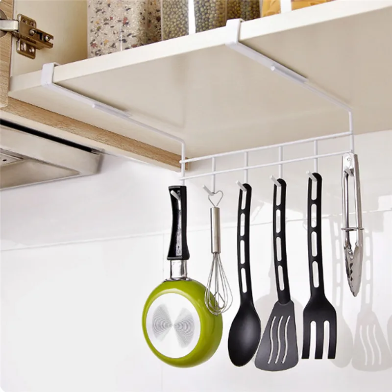 6 Hook Free Punch Hook Towel Rack Hanging Holder Bathroom Cabinet Cupboard Hanger Shelf For Kitchen Supplies Accessories