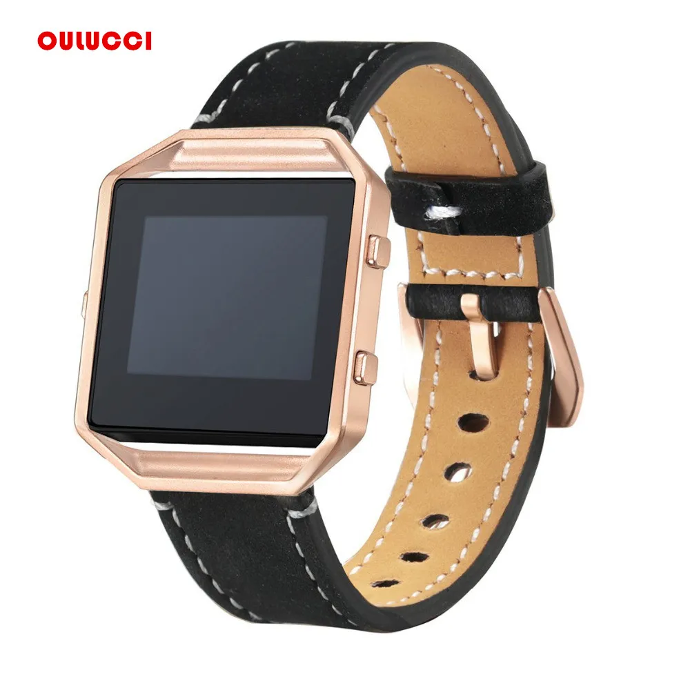 Для Fitbit Blaze полос, аксессуары для oulucci браслет из натуральной кожи с рамкой для Fitbit Blaze Смарт-часы большой маленький
