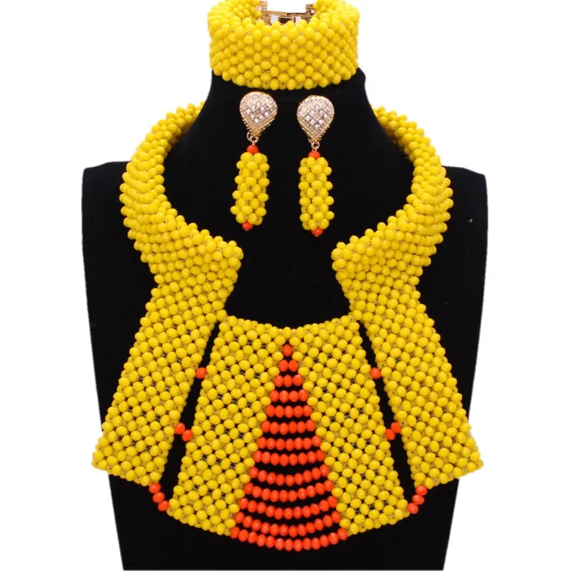 

4UJewelry African Beads Jewelry Sets Yellow Orange Nigerian Necklace Sets for Women Free Shipping 2018 Newest Bridal Jewelry Set