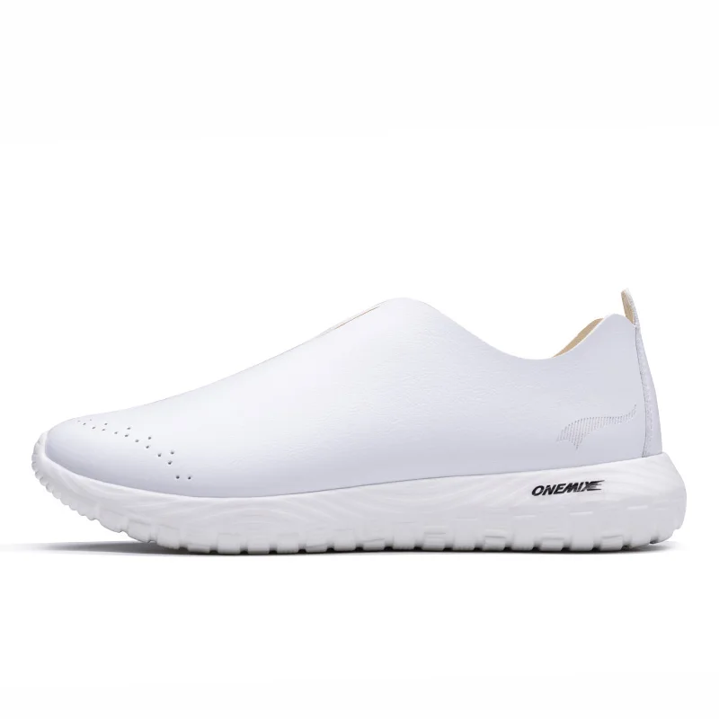 ONEMIX slip-on обувь мягкий дезодорант стелька поглощение влаги свиная кожа светильник женские кроссовки для прогулок 1336 - Цвет: 001 white