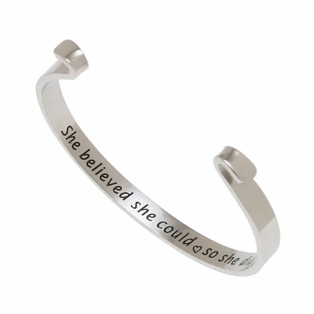 Cuff Bracelet Hair Tie Bangle Stainless Steel Inspirational Cuff Bracelet Hair Tie Bangle Stainless Steel Inspirational Jewelry She Believed Could So