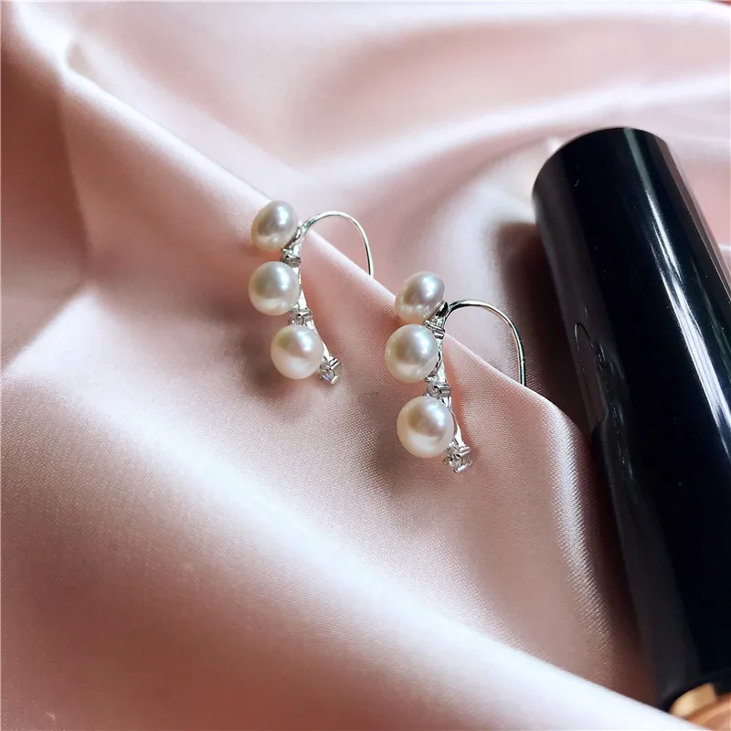 

Elegant 925 Sterling Silver Drop Earrings with Roman Cubic Zircon Fashion Drop Earrings for Women Natural Pearl Jewelry