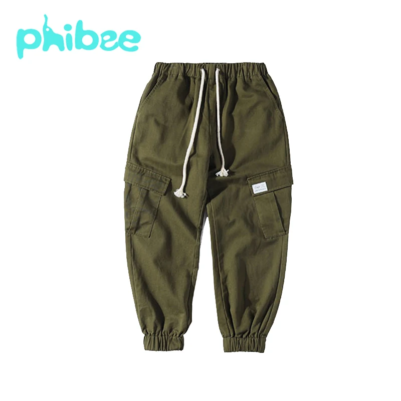 

Phibee Boys Pants Cotton Comfortable Kids Clothes Elastic Waist Full Length Casual Drawstring Children Clothing