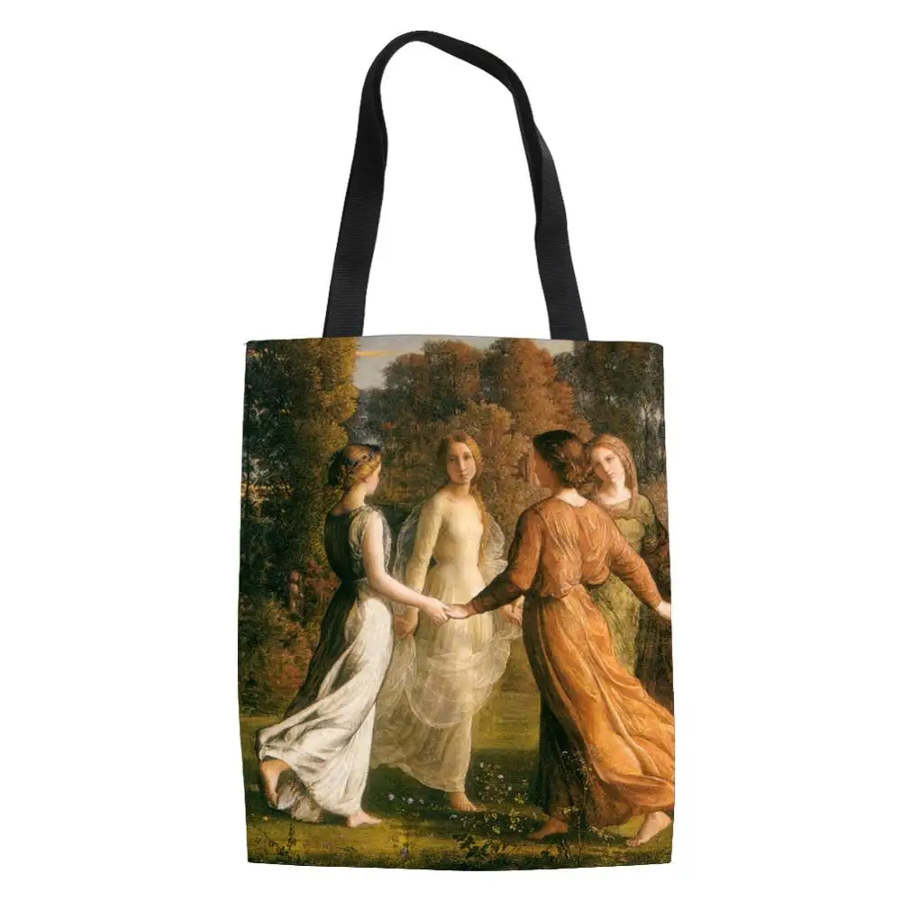Знаменитая картина Звездная ночь хозяйственные сумки на заказ многоразовые сумки женские Наплечные тканевые сумки Складная девушка масло большая Льняная сумка - Цвет: LMQ353Z22