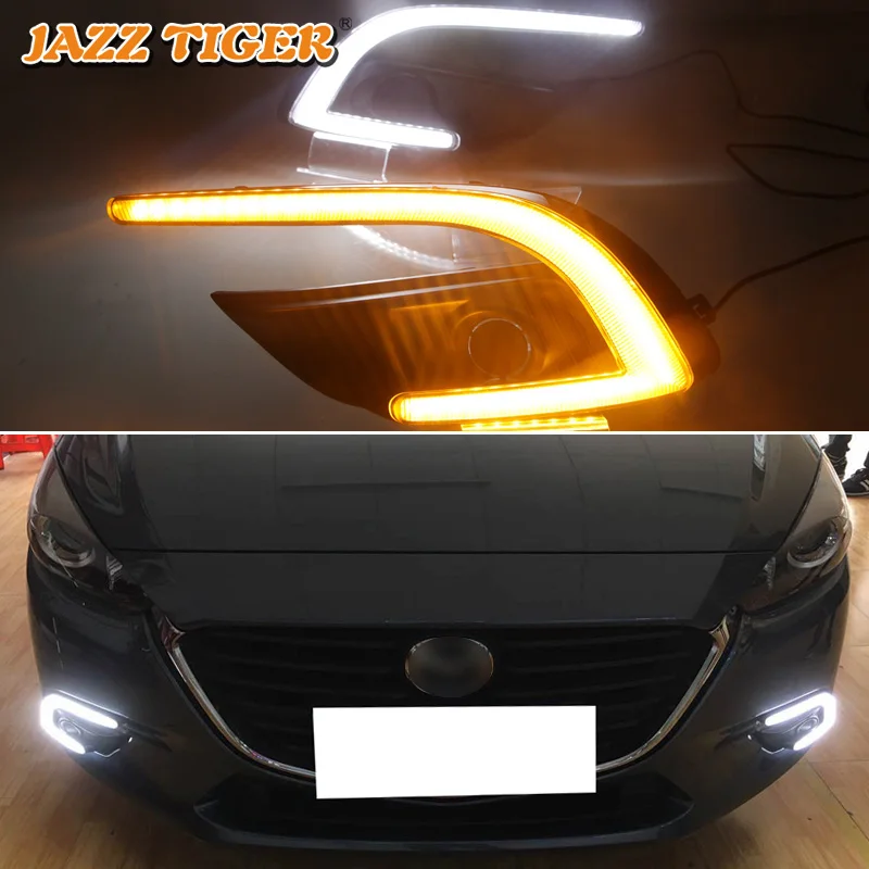 

JAZZ TIGER 2PCS Yellow Turn Signal Function Waterproof 12V Car DRL Lamp LED Daytime Running Light Daylight For Mazda 3 2017 2018