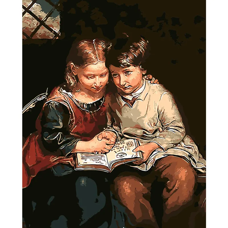 

Sister and brother little boy Cartoon picture By Numbers module Picture pictures by hand Unique Gift Home Decor for children
