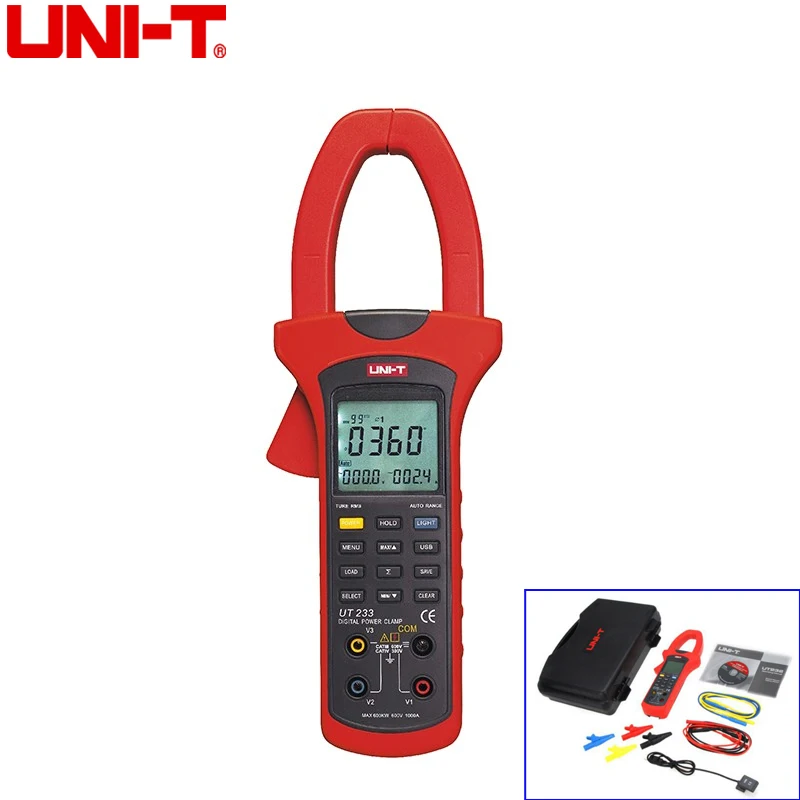 UNI T UT233 9999 Counts Three Phase 600KW Power Clamp Meter True RMS