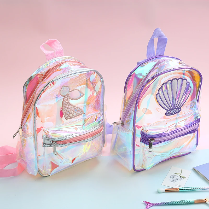  Girl Laser PVC Mermaid Backpack Summer Transparent Waterproof School Bag Large Capacity Holographic - 33025209226