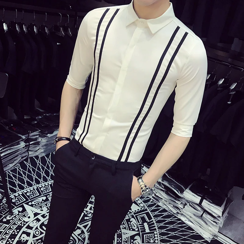 2018 летняя рубашка с рукавом Мужская Корейская тонкая пятиточечная рубашка с рукавом стилист личность красивый Модная рубашка