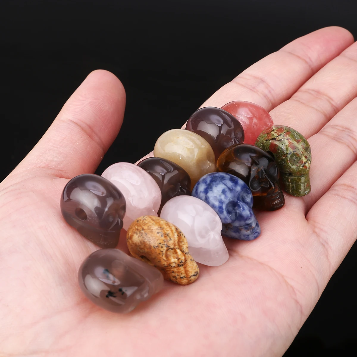 12pcs Natural Quartz Carving Stones For Crystal Skull Reiki Healing Stone Home Decor Collection 12 colors