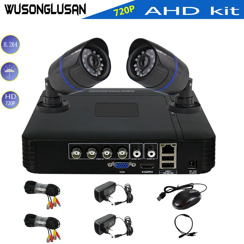 

2CH 720P AHD Bullet Camera Kit System HDMI Output IR Cut Nightvision with 4 channel 5 in 1 DVR Kits Home CCTV Security Monitor