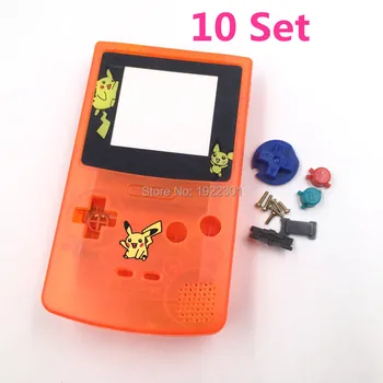 

10 set For Pikachu Pokemon Clear Orange Full Shell Housing Replacement for Gameboy Color GBC Cover Case with Colorful Buttons