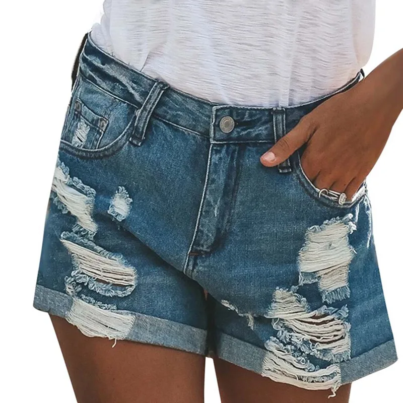 

2019 Fashion Women's Shorts Low Waist Ripped Hole Short Mini Jeans Denim For Women Casual Trousers
