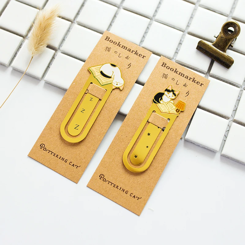 

4 pcs/Lot Pottering cat Metal book mark for reading Vintage bookmarks Stationery Office accessories School supplies FC130
