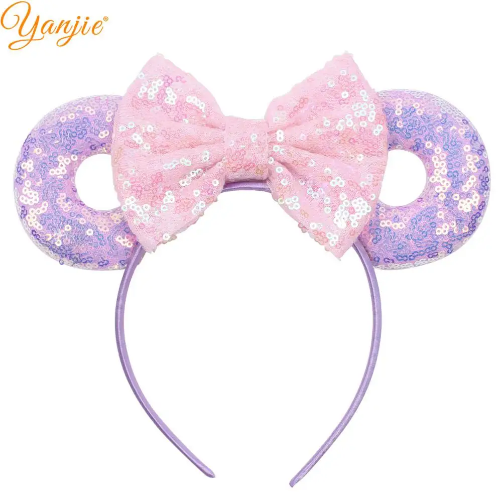 

3.3"Minnie Mouse Ears Headband 2019 New Arrival Sequins Bows Donut Hair band For Women Girl Hair Accessories Boutique