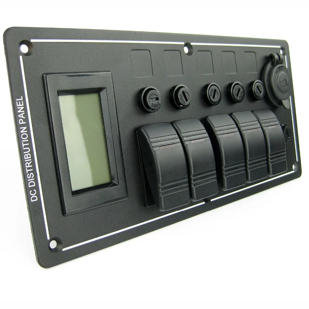 Marine Boat Rocker Switch Panel Voltmeter W/ Power Socket Car RV 5 Gang
