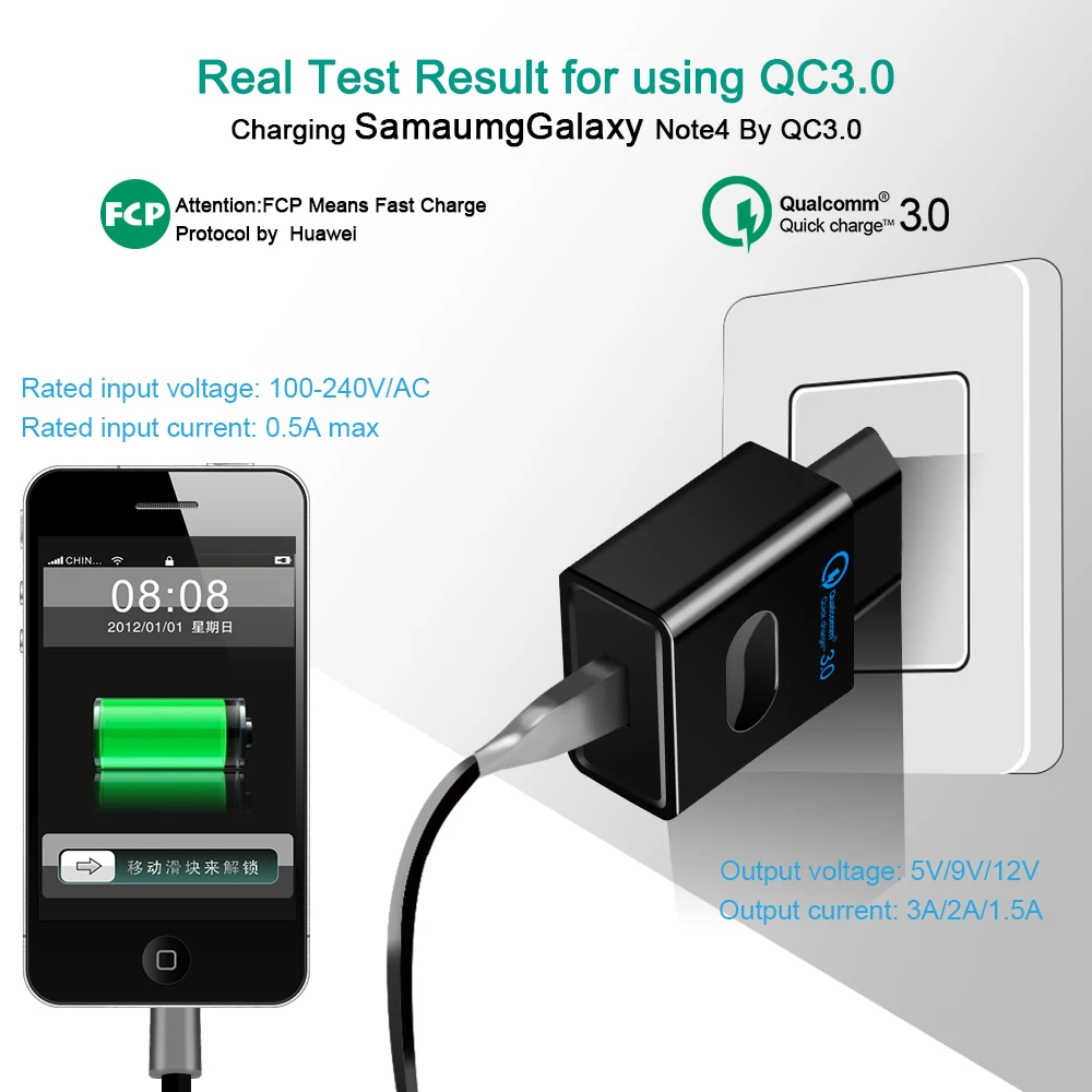 Быстрая зарядка 3,0 USB зарядник Быстрая зарядка QC3.0 зарядка с usb-кабелем Портативный ЕС мобильный телефон зарядное устройство адаптер для Iphone