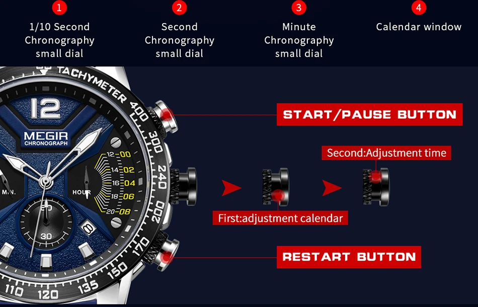 Новинка, мужские часы MEGIR, роскошный бренд, силиконовый спортивный хронограф, кварцевые часы, мужские часы, водонепроницаемые, дата, военные наручные часы