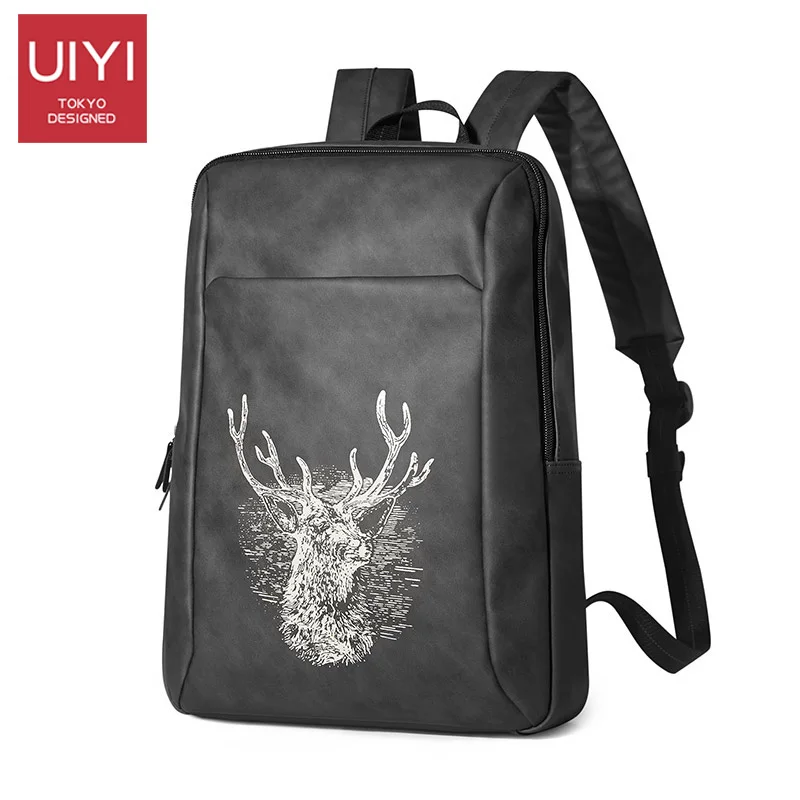 

Men's backpack custom waterproof PVC Korean style men Backpack polyester fabric front deer head silkscreen 14inch computer bag