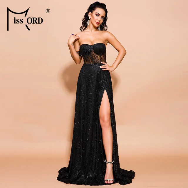 US $30.79 Missord 2020 Summer Women Sexy Off Shoulder glitter Dresses Female High Split Maxi Elegant Backless
