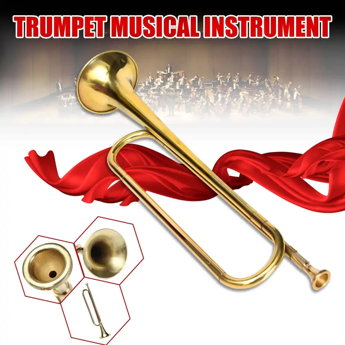 

1x Retro B Flat Bugle Trumpet Horn Musical Instruments Military School Bands Cavalry Beginner Training Orchestra Gift NEWx