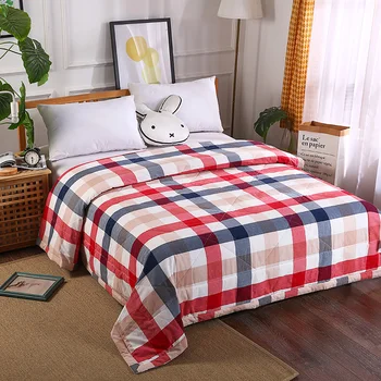

New Luxury 100% Washing cotton Summer Quilt twin single queen Blankets plaid Bed Cover Children Adults duvet red soft Comforters