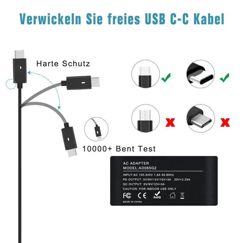 Usb type-C PD зарядное устройство питания 65 Вт портативное настенное зарядное устройство адаптер для MacBook Pro, nintendo Switch, Google Pixel