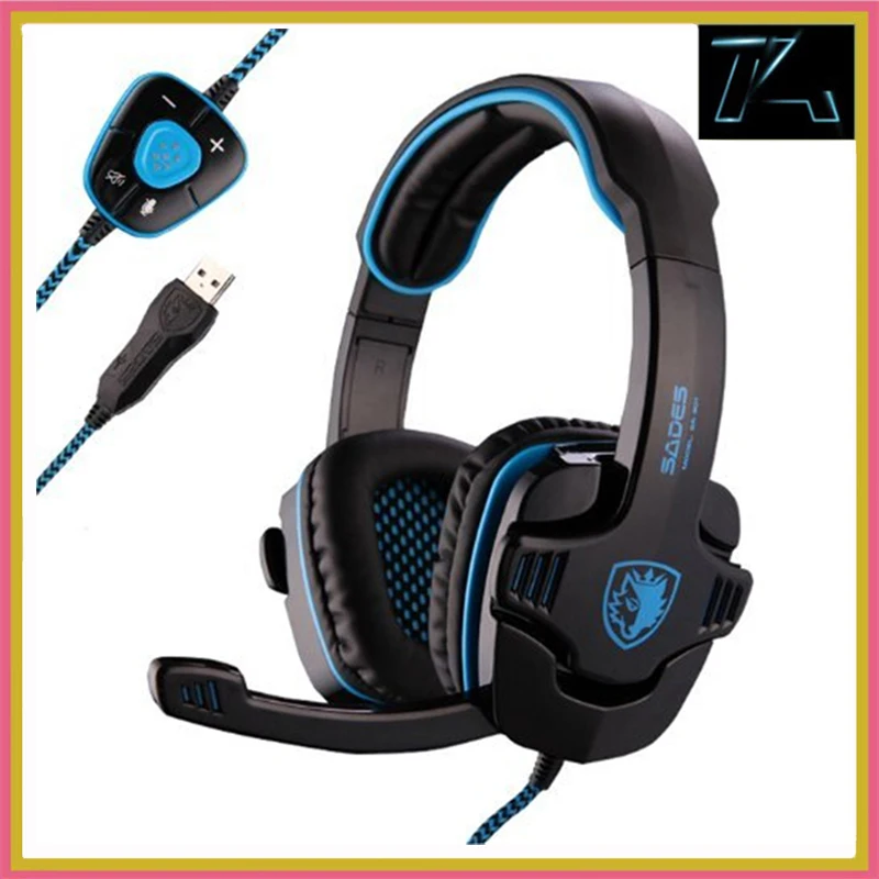 Марка Sades SA-901 игровая гарнитура 7 1 Surround Sound наушники с микрофоном Дистанционного