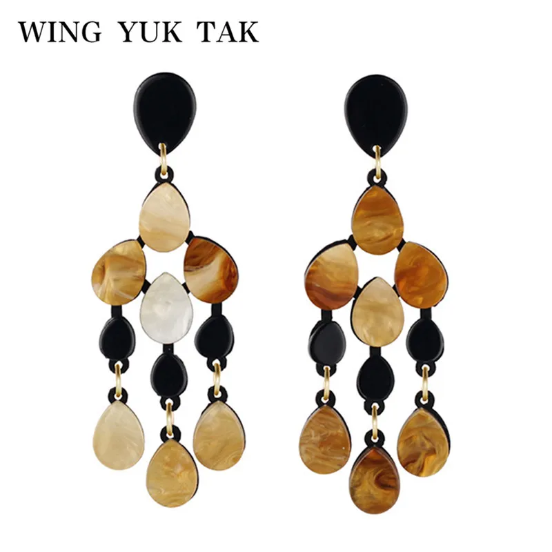 

Wing Yuk Tak New Arrival Fashion Vintage Abstract Acrylic Water Drop Big Stud Earrings For Women Party Jewelry 2 Colors Earring