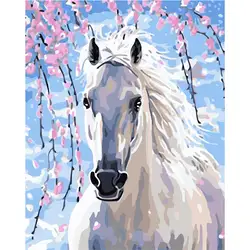 Белая лошадь цветок животное DIY Цифровая живопись по номерам Современная Настенная живопись холст картина уникальный подарок домашний