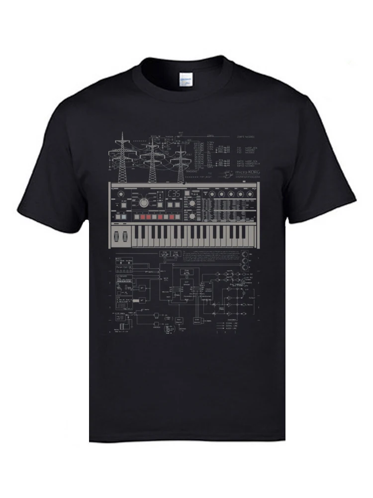 

Electron Music Synthesizer Illustration T-Shirts For Men 100% Cotton Music Band Club Tops & Tees Electronic Keyboard AM T-shirts