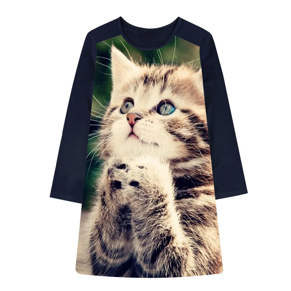 Платье для девочек; модные летние платья с принтом кота для девочек; праздничное детское платье; платье От 2 до 10 лет; детское платье