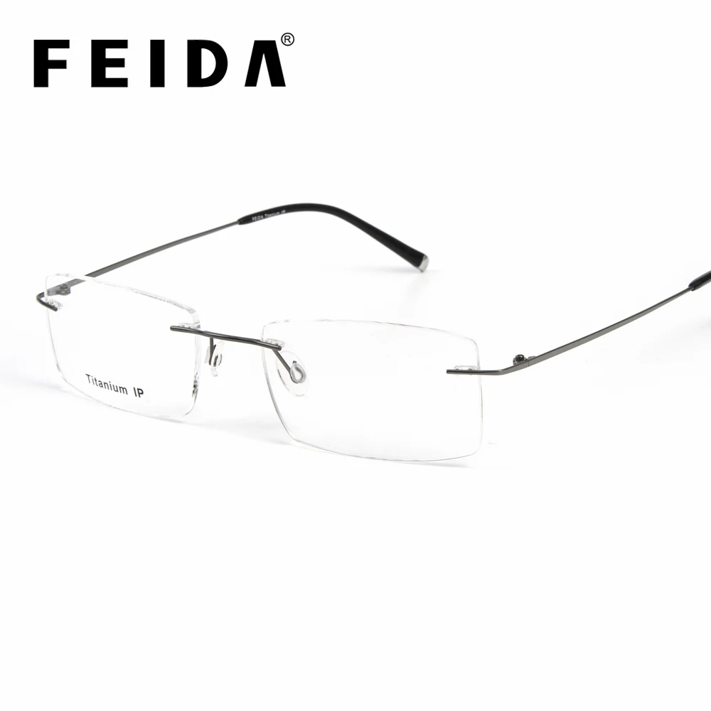 Без оправы чистая рамка из титанового оправа супер светящаяся Гибкая титановая дужка ноги оптические очки FEIDA - Цвет оправы: C2