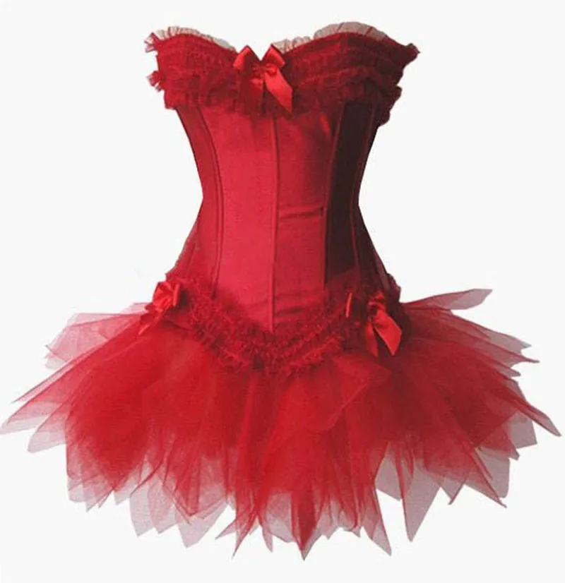 Sexy Burlesque Overbust Corset Bustier Top With Mini TuTu Skirt Fancy Dresses Costume Sexy Gothic Corsets Dress Plus Size 6XL