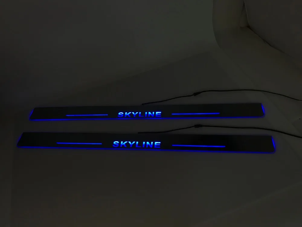 

Qirun customized led moving door scuff plate sill overlays linings threshold welcome decorative lamp for 2008 V36 Nissan Skyline