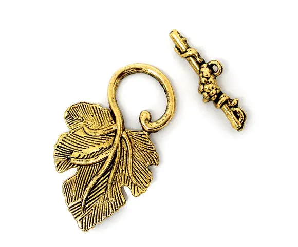 

Zinc metal alloy Toggle Clasps Leaf Gold Tone Leaf Pattern 37mm x23mm(1 4/8" x 7/8") 25mm x8mm(1" x 3/8"), 3 Sets new