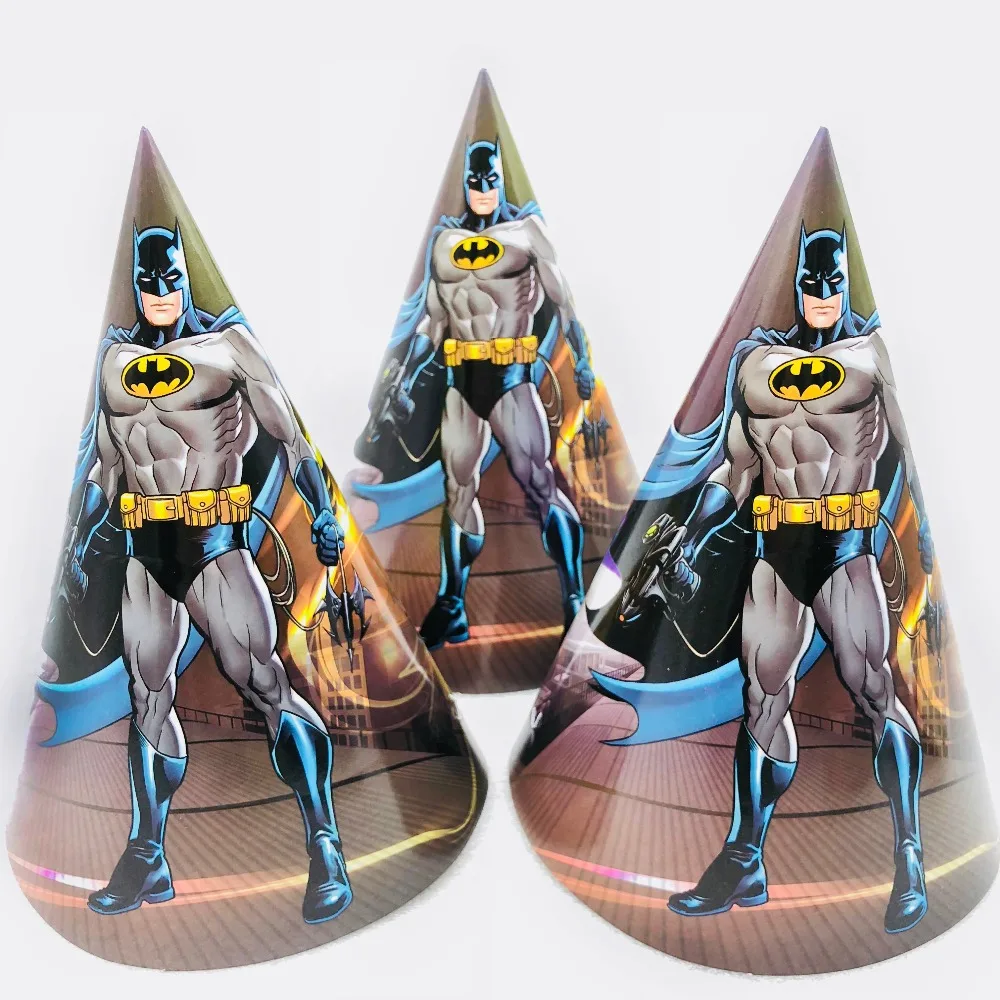 

6pcs/bag Batman Paper Caps Cartoon Theme Party Supplies Favors Kids/Boys Happy Birthday Decoration Theme Batman Party Supplie