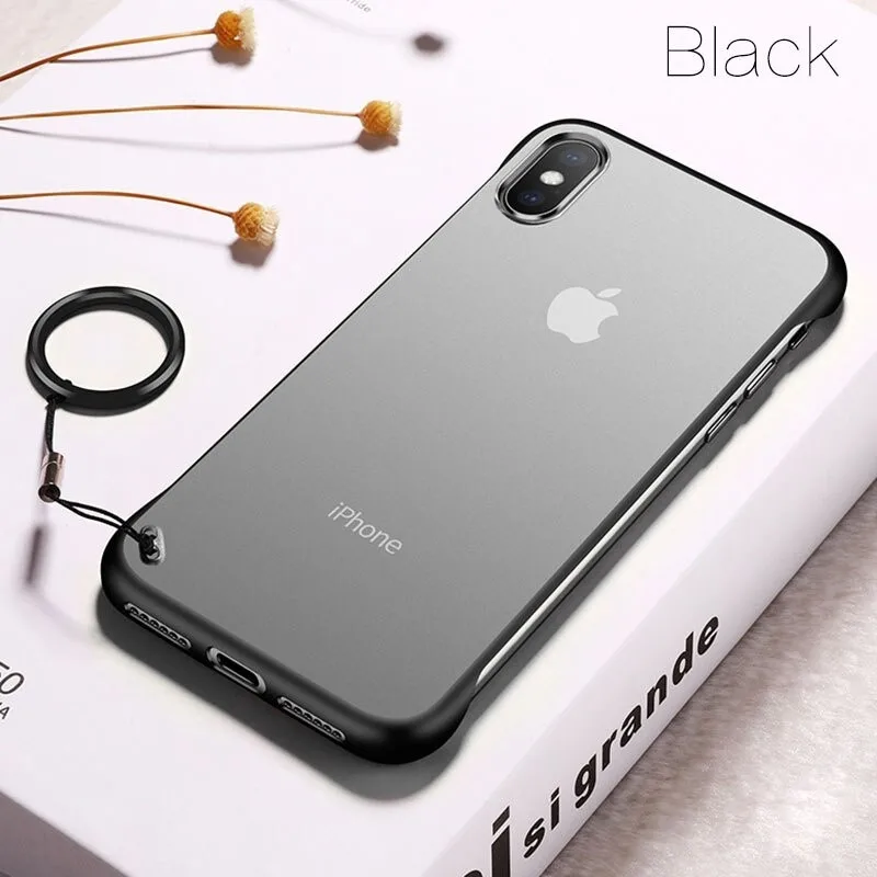 

Frameless Phone Case For iPhone 7 8 6 6S Plus Smooth Matte Clear Acrylic i7 Covers For iPhone X XR XS Max With Finger Ring Capa
