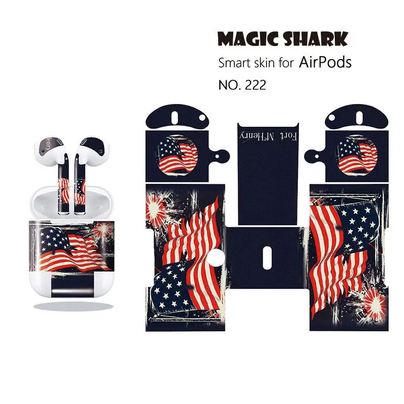 Волшебная Акула мода 1 шт./лот череп флаг США водонепроницаемый чехол наклейка для наушников пленка для Airpods 216-225 - Цвет: 222