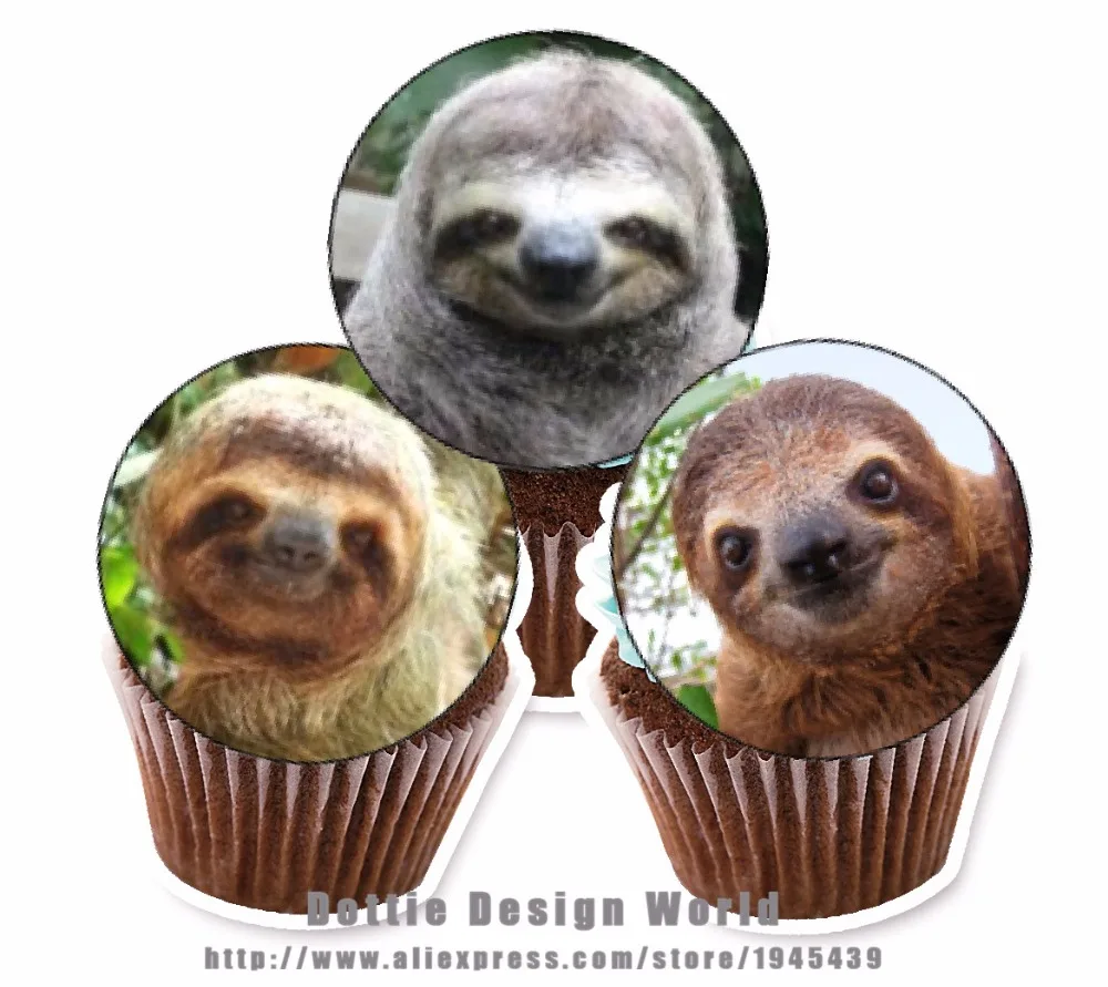 

24 Sloth Edible cake topper wafer rice paper for Cake Cupcake Cookie topper decoration Birthday Baby Shower Wedding cake decor