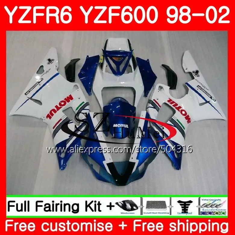 Корпус для YAMAHA YZF600 белого и синего цвета YZF-R600 YZFR6 98 99 00 01 02 66SH14 YZF 600 YZF-R6 YZF R6 1998 1999 2000 2001 2002 обтекатель - Цвет: No.  1